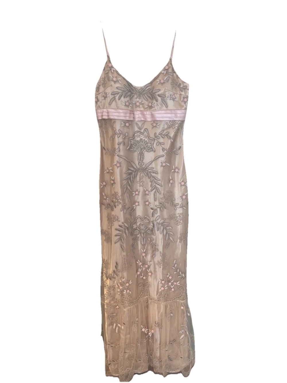 Sue Wong  Nocturne VTG Mermaid Slip Dress Mesh Overlay Champagne & Rose Pink - Picture 7 of 9